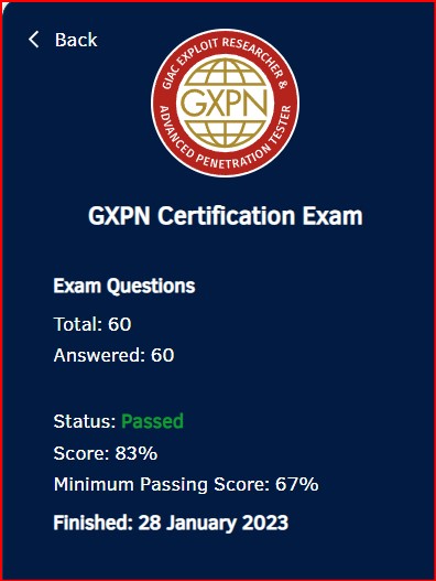 GXPN exam pass result