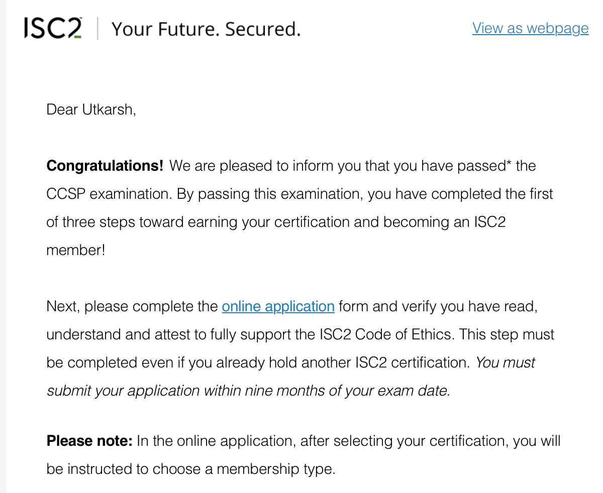 CCSP exam pass announcement